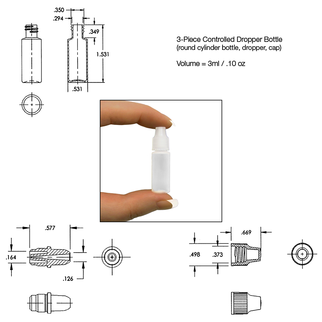 3ml Microdrop Natural (Clear) LDPE Mini Dropper Bottles